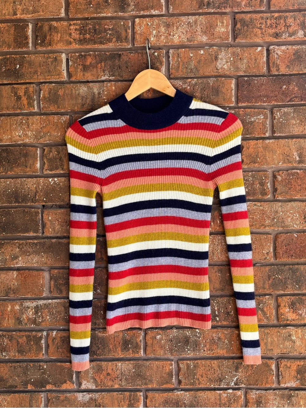 Madewell Striped Cowl-Turtleneck Sweater in Navy, Pink, Mustard, Cream